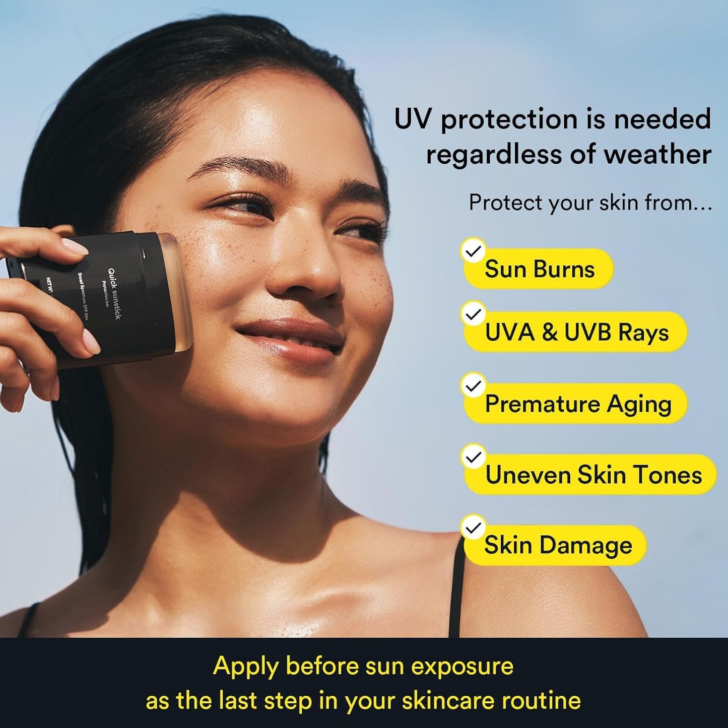 Quick Sunstick SPF 50+ | Glowing Skin Sunscreen Stick with Centella & Aloe | Portable, Hydrating & Soothing Sun Protection
