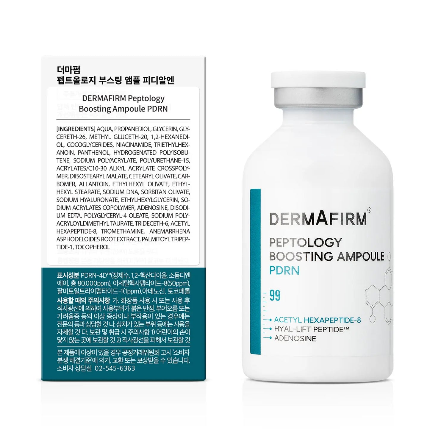 DERMAFIRM Peptology PDRN Boosting Ampoule - Glass Skin & Anti-Aging Serum with 80,000Ppm PDRN & Peptide Complex for Wrinkle Improvement - Korean Skincare Formula