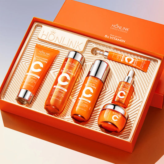 Korean 5X Vitamin C Skincare Set, 6-In-1 Skincare Gift Set with Cleanser, Toner, Serum, Lotion,Eye & Face Cream - Moisturizing Skincare Kit