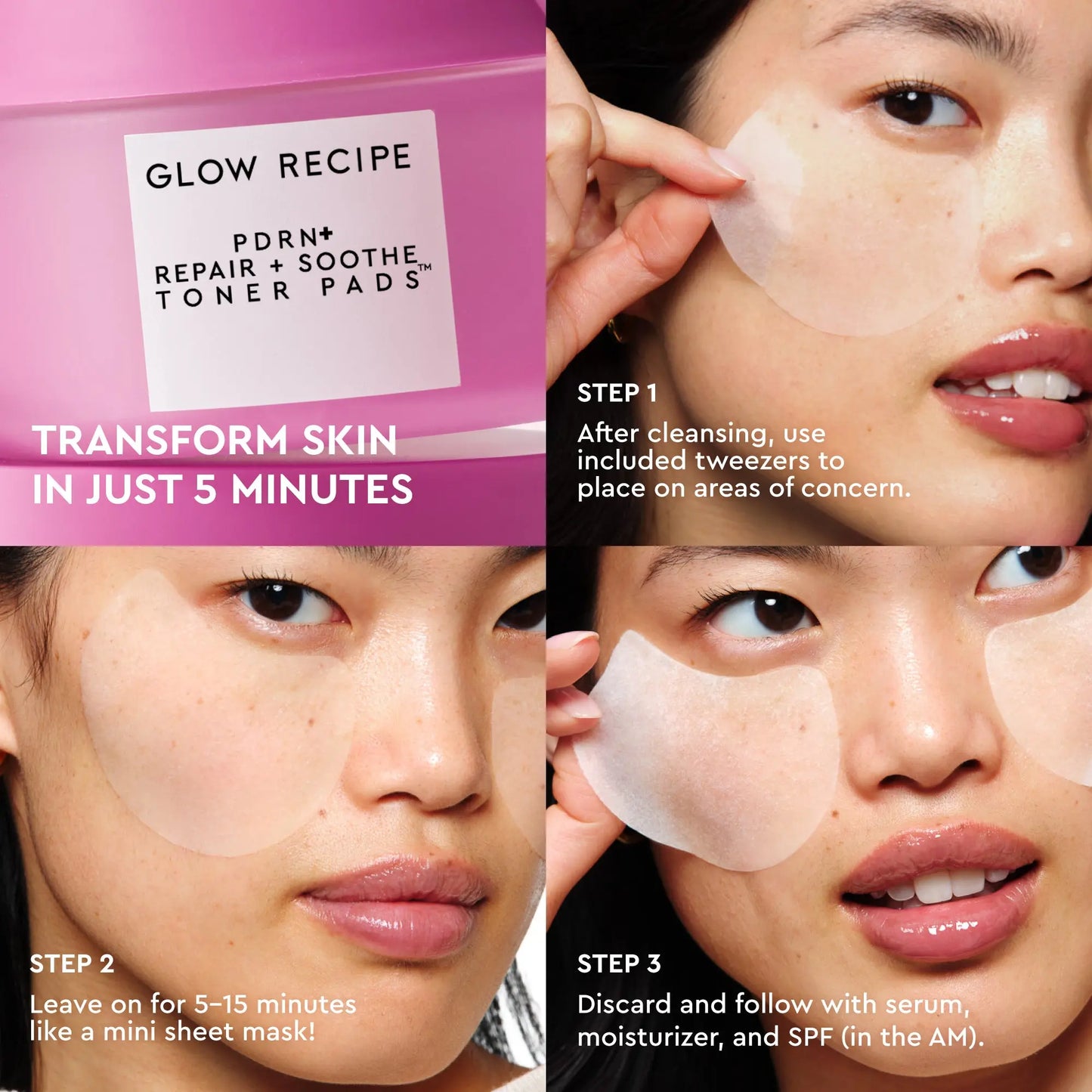 Glow Recipe PDRN+ Repair + Soothe Korean Toner Pads - Korean Facial, Repair Skin, Reduce Redness, Vegan