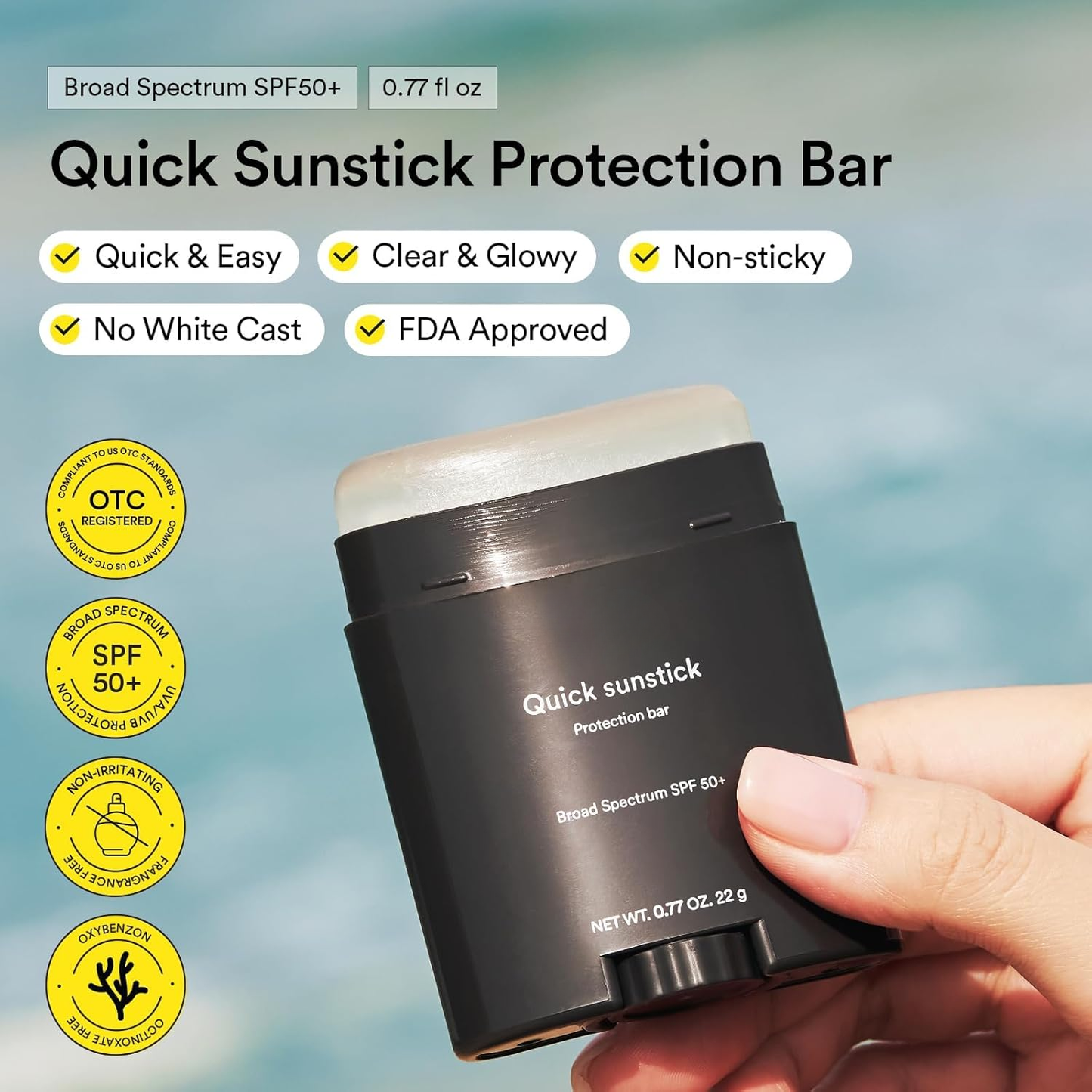 Quick Sunstick SPF 50+ | Glowing Skin Sunscreen Stick with Centella & Aloe | Portable, Hydrating & Soothing Sun Protection
