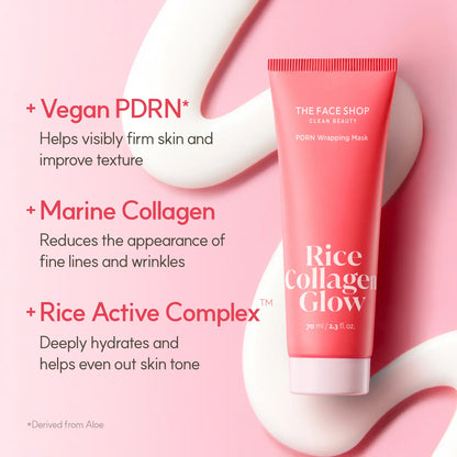 [THE FACE SHOP] Rice Collagen Glow PDRN Wrapping Mask | Peel-Off Radiant Skin Mask with Rice Complex, Collagen & PDRN for Firm, Glass-Like Skin | Korean Skincare, 3.52 Oz