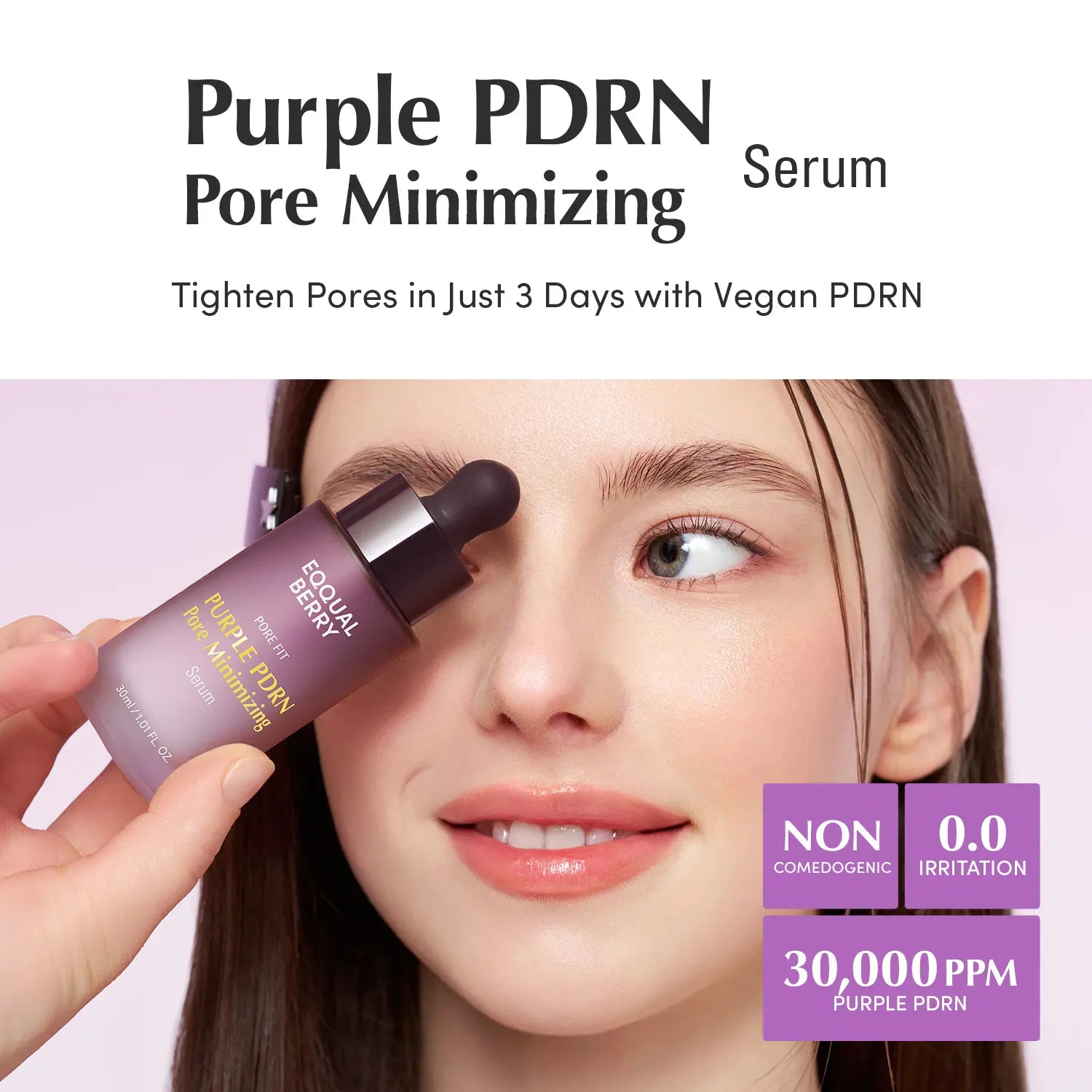 EQQUALBERRY Purple PDRN Pore Minimizing Serum – Vegan Collagen & Peptides for Pore Refining & Skin Elasticity | Niacinamide & CICA Exosome for Brightening & Calming | Korean Glass Skin, 1.01 FL OZ