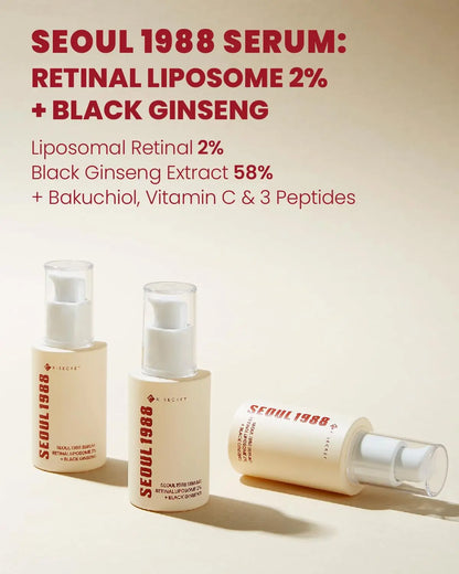 KSECRET SEOUL 1988 Serum : Retinal Liposome 2% + Black Ginseng, 30Ml/1.01Fl.Oz | 58% Black Ginseng Extract | Retinal Serum, Bakuchiol, Vitaminc&3Peptides for Wrinkle Care | Korean Skincare | Seoul1988 Comfort Nourishing Skin Repair