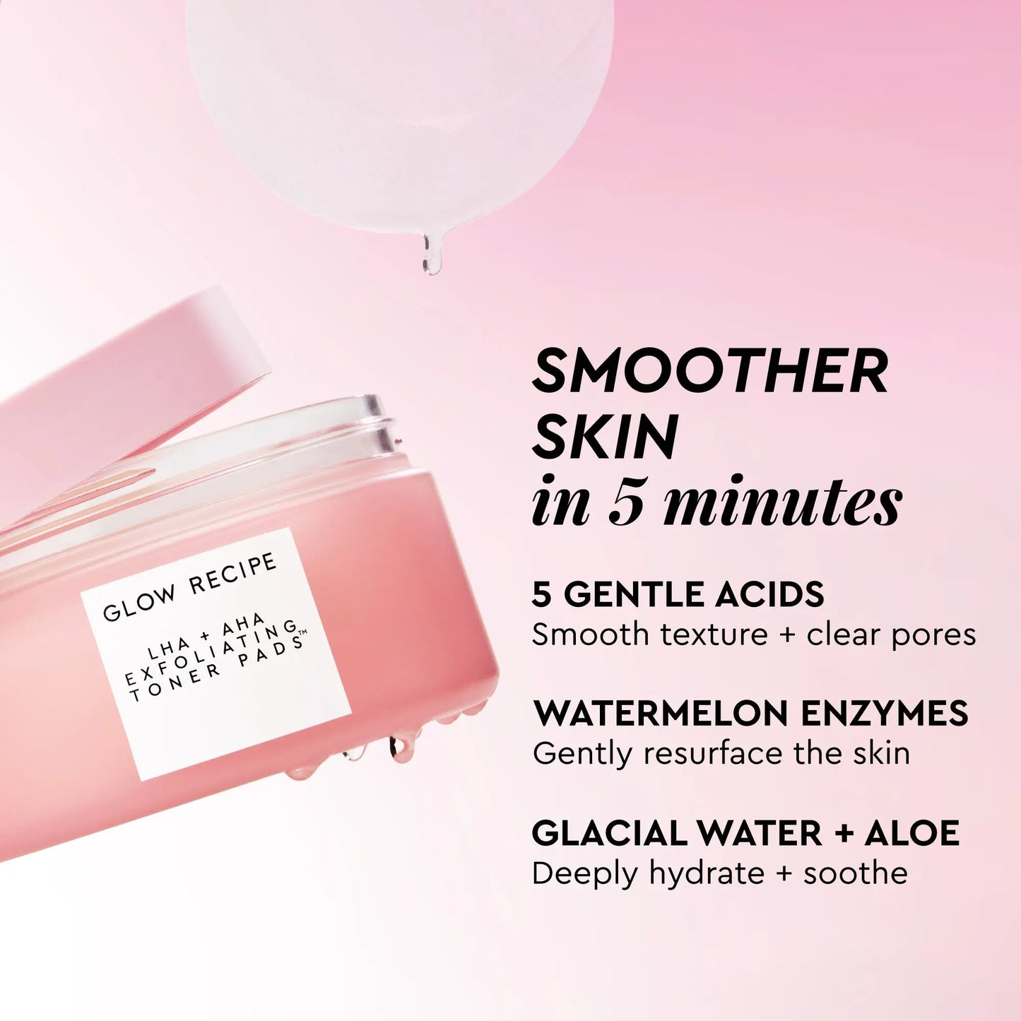 Glow Recipe LHA + AHA Korean Watermelon Toner Pads - Smoother Skin, Korean Facial, Skincare
