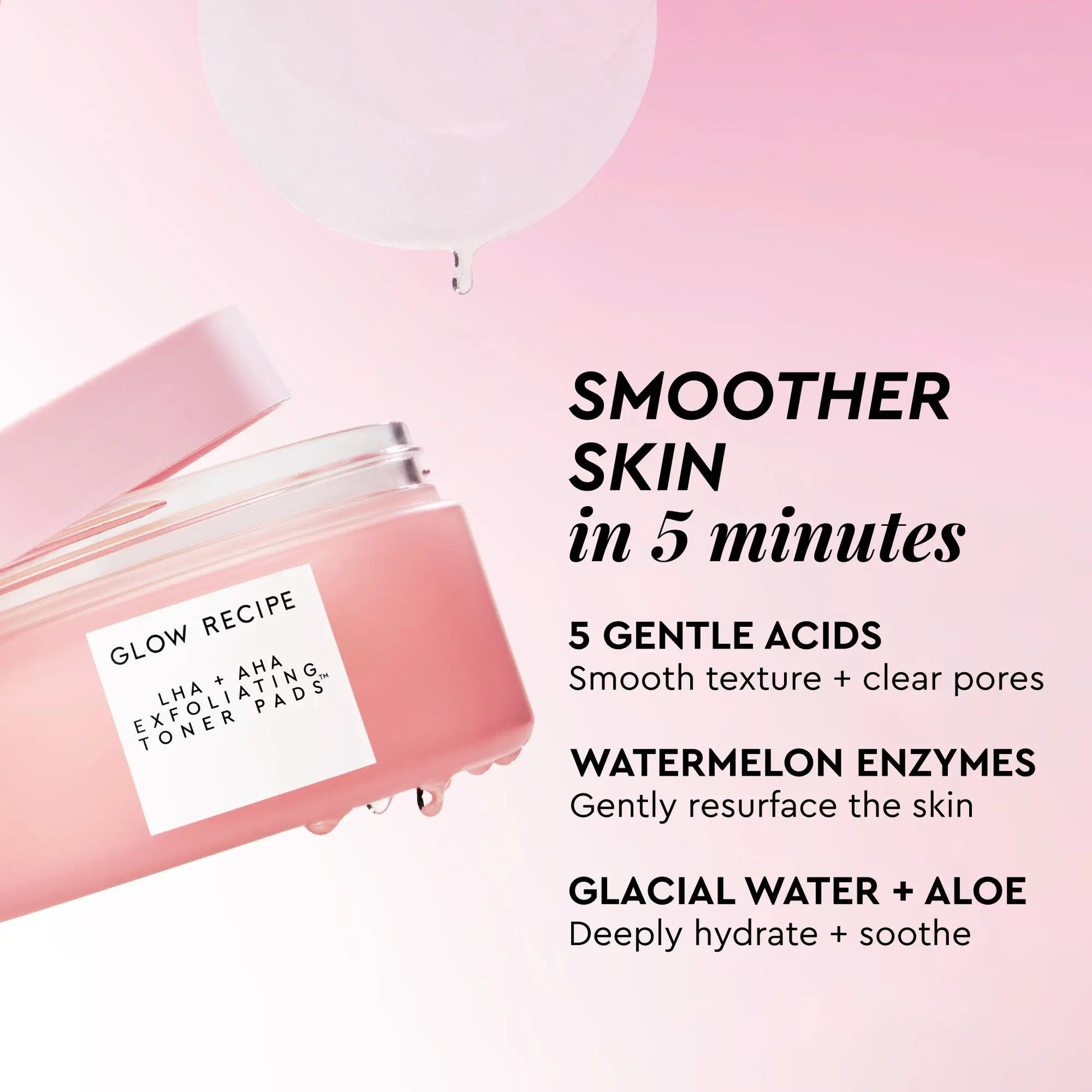 Glow Recipe LHA + AHA Korean Watermelon Toner Pads - Smoother Skin, Korean Facial, Skincare