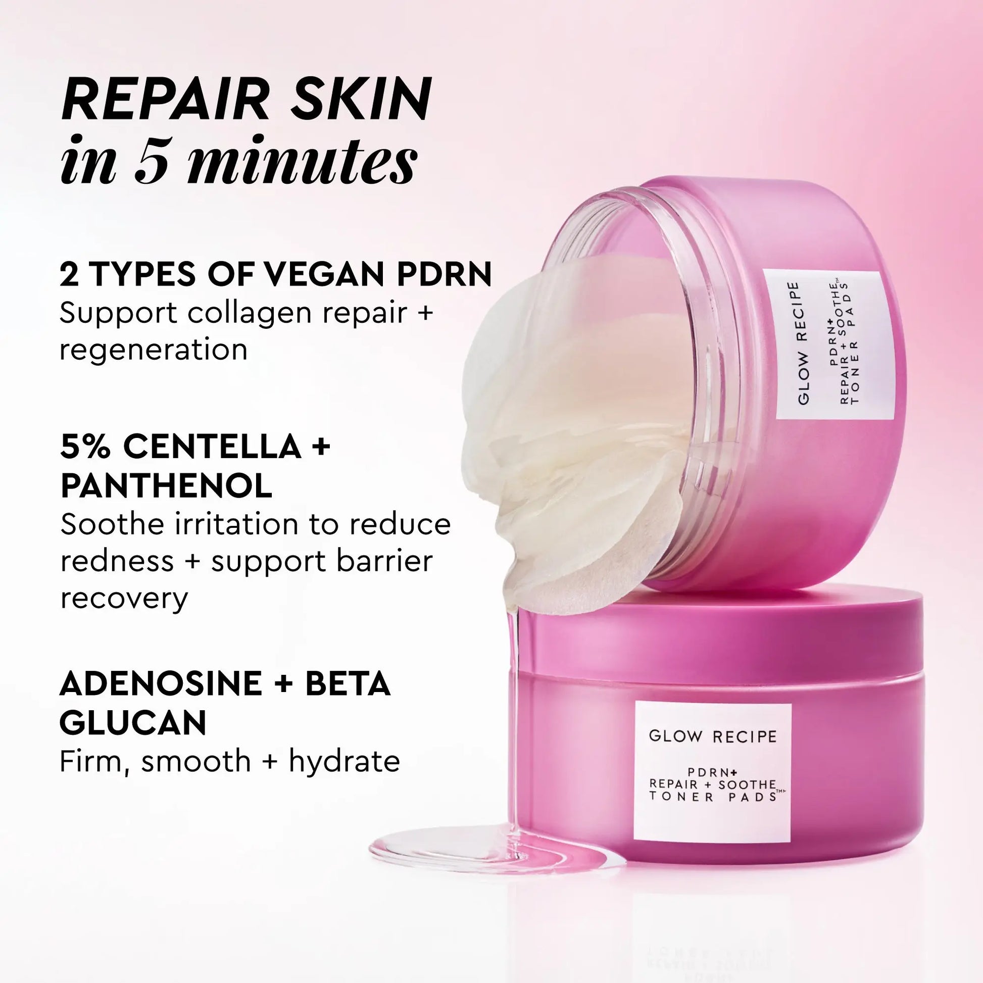 Glow Recipe PDRN+ Repair + Soothe Korean Toner Pads - Korean Facial, Repair Skin, Reduce Redness, Vegan