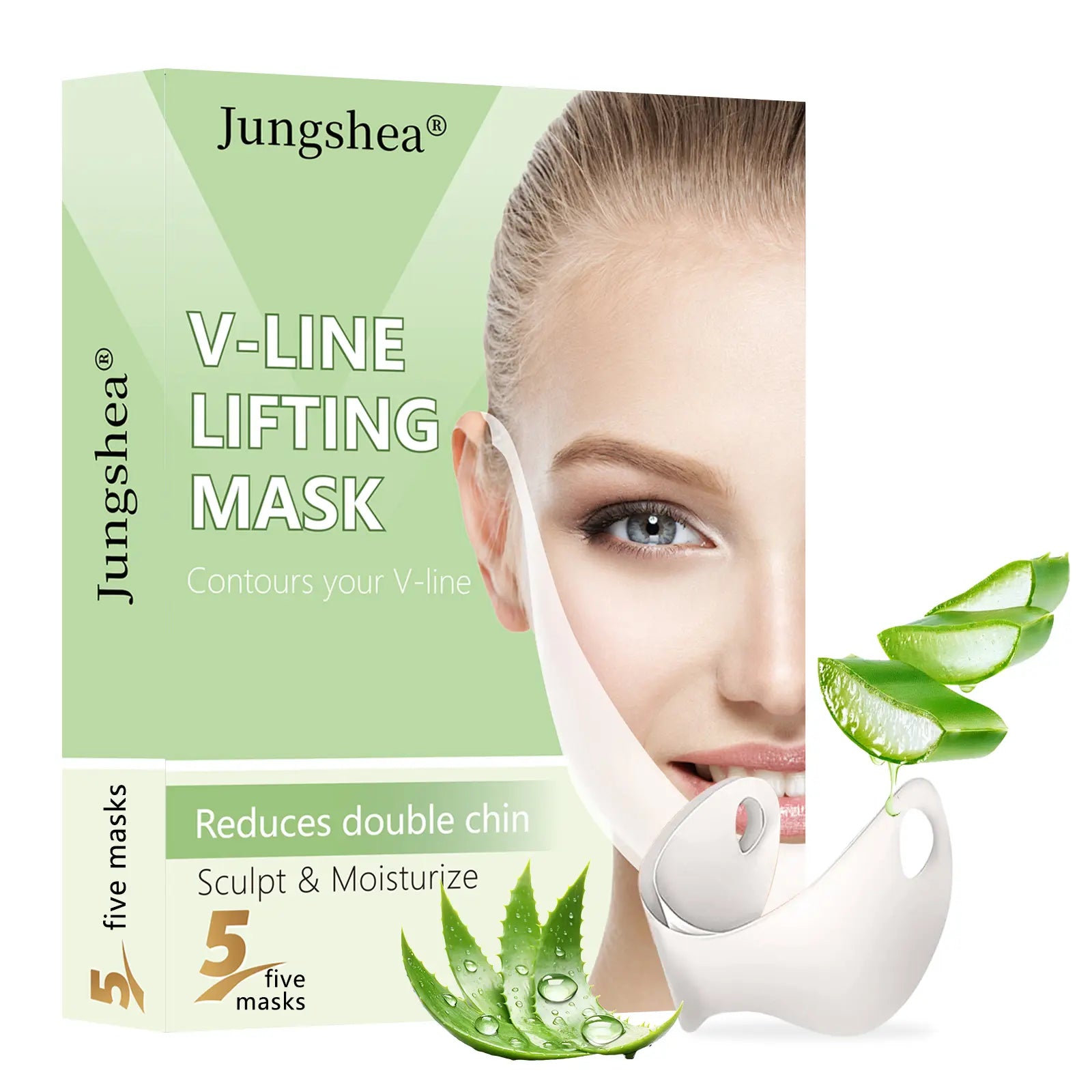 V-Line Lifting Mask | Daily Hydrating Skincare | Reduces Double Chin & Depuffs | Aloe & Hyaluronic Acid | 5 Masks | Stretchy Fit for All Face Shapes | Pre-Event Quick Fix | Unisex