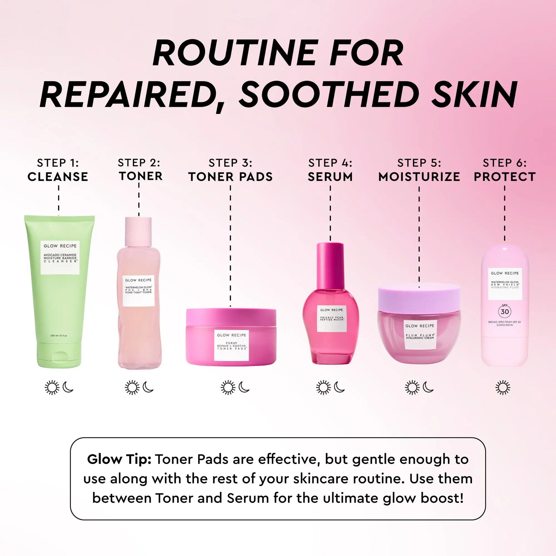Glow Recipe PDRN+ Repair + Soothe Korean Toner Pads - Korean Facial, Repair Skin, Reduce Redness, Vegan