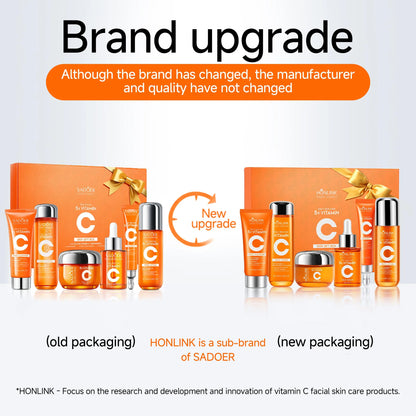 Korean 5X Vitamin C Skincare Set, 6-In-1 Skincare Gift Set with Cleanser, Toner, Serum, Lotion,Eye & Face Cream - Moisturizing Skincare Kit
