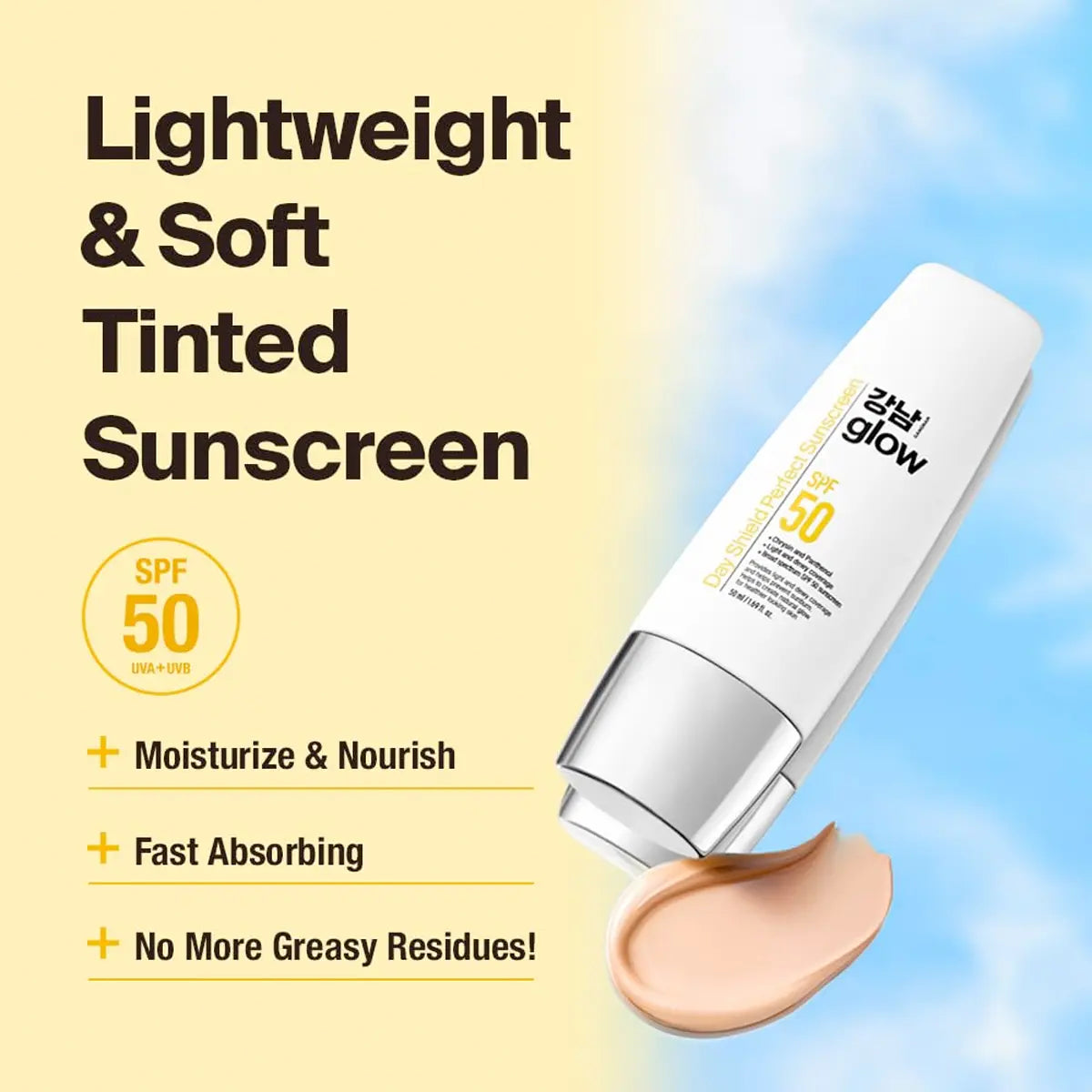 GANGNAM GLOW - Day Shield Perfect Sunscreen Spf50+/Broad Spectrum | LIGHTWEIGHT KOREAN MINERAL SUNSCREEN with NO WHITECAST
