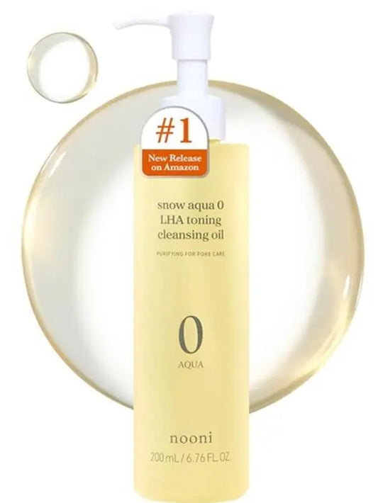 NOONI Korean Cleansing Oil - Snow Aqua 0 LHA Toning Pore Care Korean Facial Oil Cleanser, 6.76 Fl.Oz | Makeup Double Cleansing, Glass Skin, Eggie Skin, Blackhead Control, Pore Cleansing Oil for Face Makeup Remover Clear