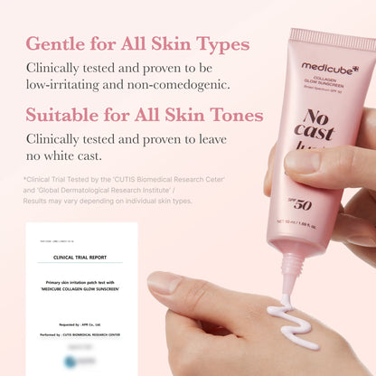 [NEW] [Medicube] No Cast Just Glow Collagen Sunscreen | SPF 50 Broad Spectrum Face Sunscreen | Lightweight, Non-Sticky, Hydrating Formula | No White Cast or Residue | Peptide, Cica for Soothing & Natural Glow
