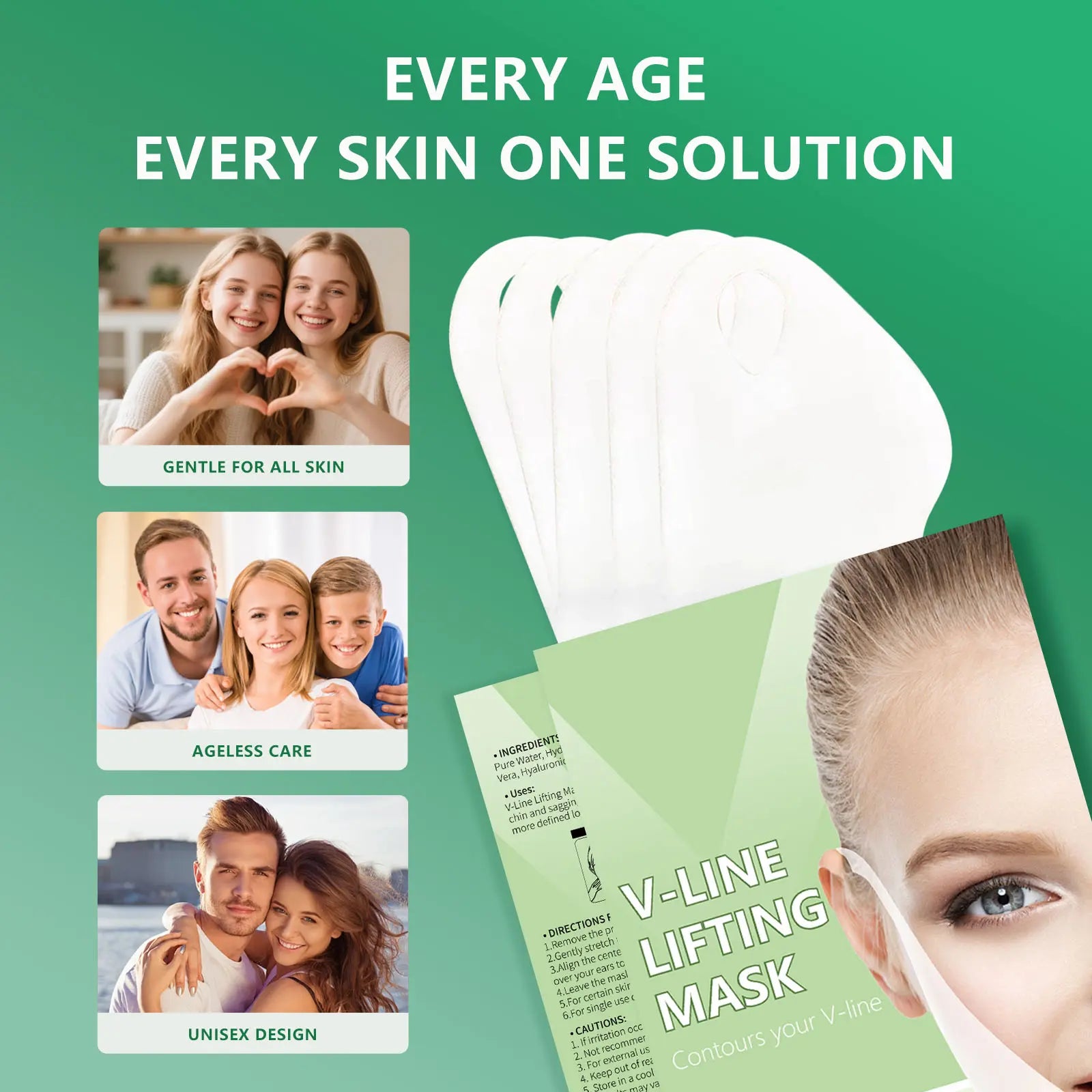 V-Line Lifting Mask | Daily Hydrating Skincare | Reduces Double Chin & Depuffs | Aloe & Hyaluronic Acid | 5 Masks | Stretchy Fit for All Face Shapes | Pre-Event Quick Fix | Unisex