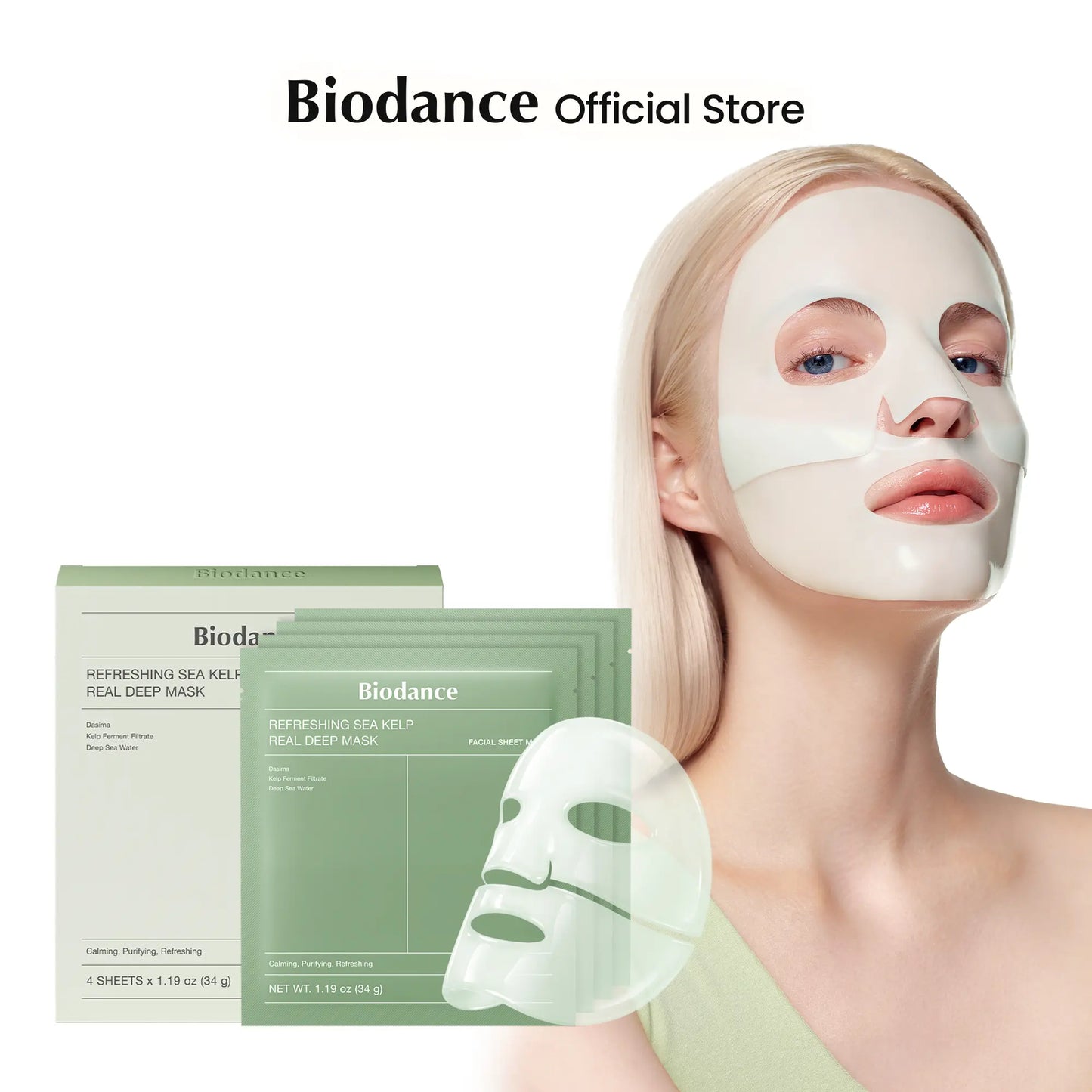 [Biodance Official] Sea Kelp Soothing Hydrogel Mask - Cooling, Sebum Control, Deep Sea Minerals 5%, Safe for Sensitive Skin, Skin Refreshing, Skin Repair, K-Beauty Facial Mask, Tiktok Exclusive (4Ea)