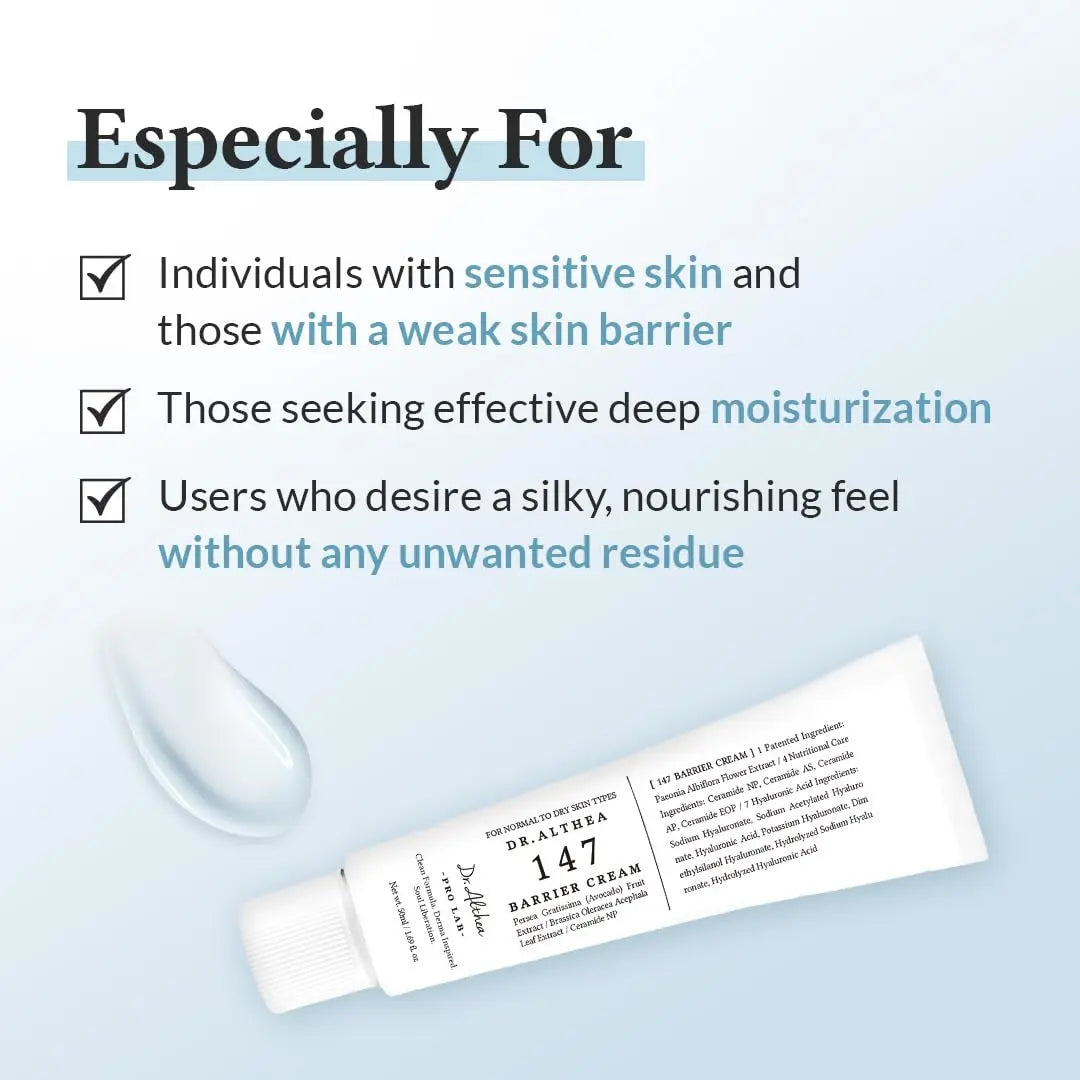 Dr. Althea Face Moisturizer – 147 Barrier / 345 Relief | Hydrating & Soothing Cream with Hyaluronic Acid, Ceramides & Niacinamide (1.7 Fl Oz)