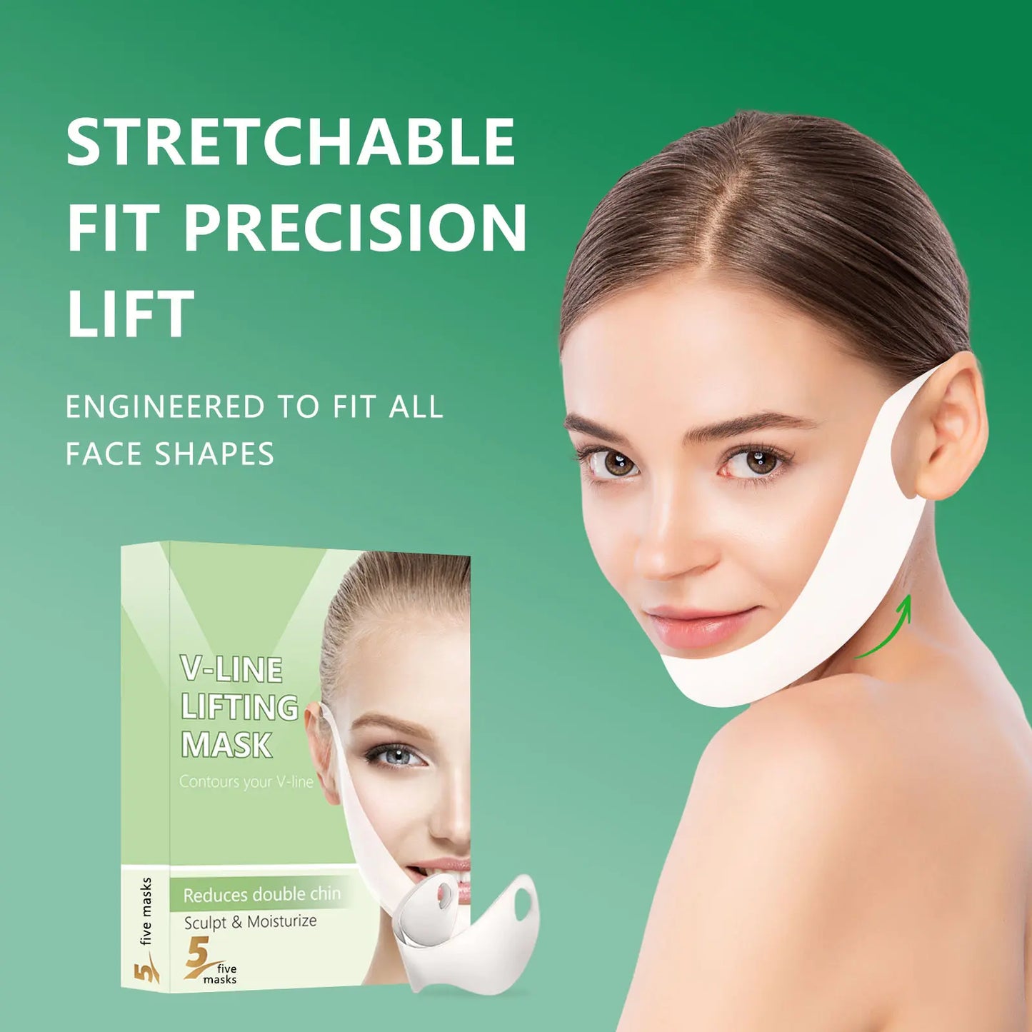 V-Line Lifting Mask | Daily Hydrating Skincare | Reduces Double Chin & Depuffs | Aloe & Hyaluronic Acid | 5 Masks | Stretchy Fit for All Face Shapes | Pre-Event Quick Fix | Unisex