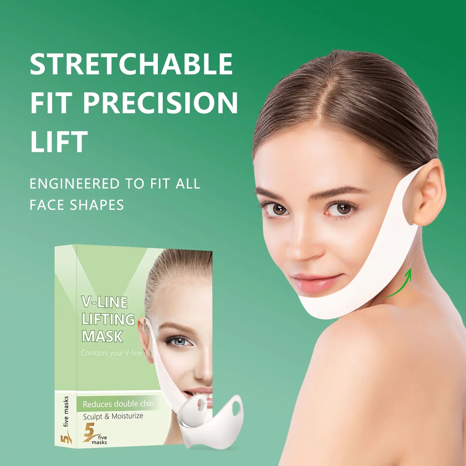 V-Line Lifting Mask | Daily Hydrating Skincare | Reduces Double Chin & Depuffs | Aloe & Hyaluronic Acid | 5 Masks | Stretchy Fit for All Face Shapes | Pre-Event Quick Fix | Unisex