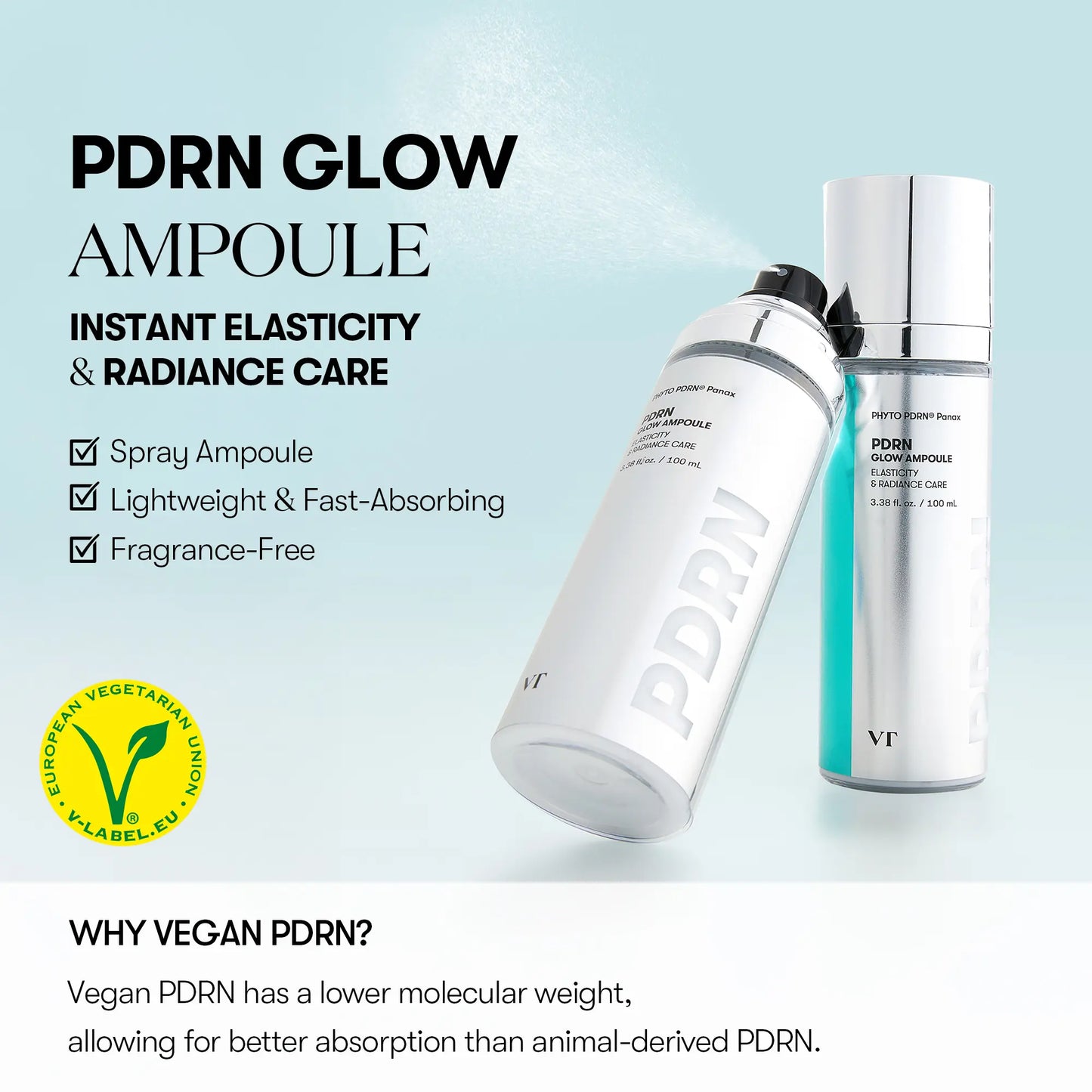 [VT Official] PDRN Glow Ampoule - Vegan Facial Mist for Deep Hydration & Radiance - Sensitive Skin Friendly, Moisture Lightweight & Fragrance-Free Korean Skin Care - 100Ml