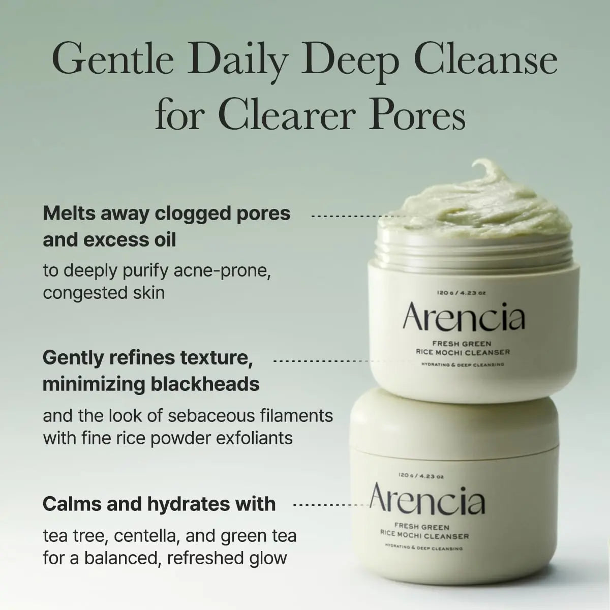[ARENCIA] Korean Green Rice Mochi Face Cleanser - Face Mask, Foaming Cleanser, Gentle Scrub All in One - Deep Cleansing, Moisturizing, Pore Minimizing, Removing Blackhead- with Rice Water & Green Tea, Mugwort