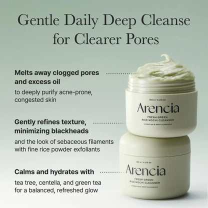 [ARENCIA] Korean Green Rice Mochi Face Cleanser - Face Mask, Foaming Cleanser, Gentle Scrub All in One - Deep Cleansing, Moisturizing, Pore Minimizing, Removing Blackhead- with Rice Water & Green Tea, Mugwort