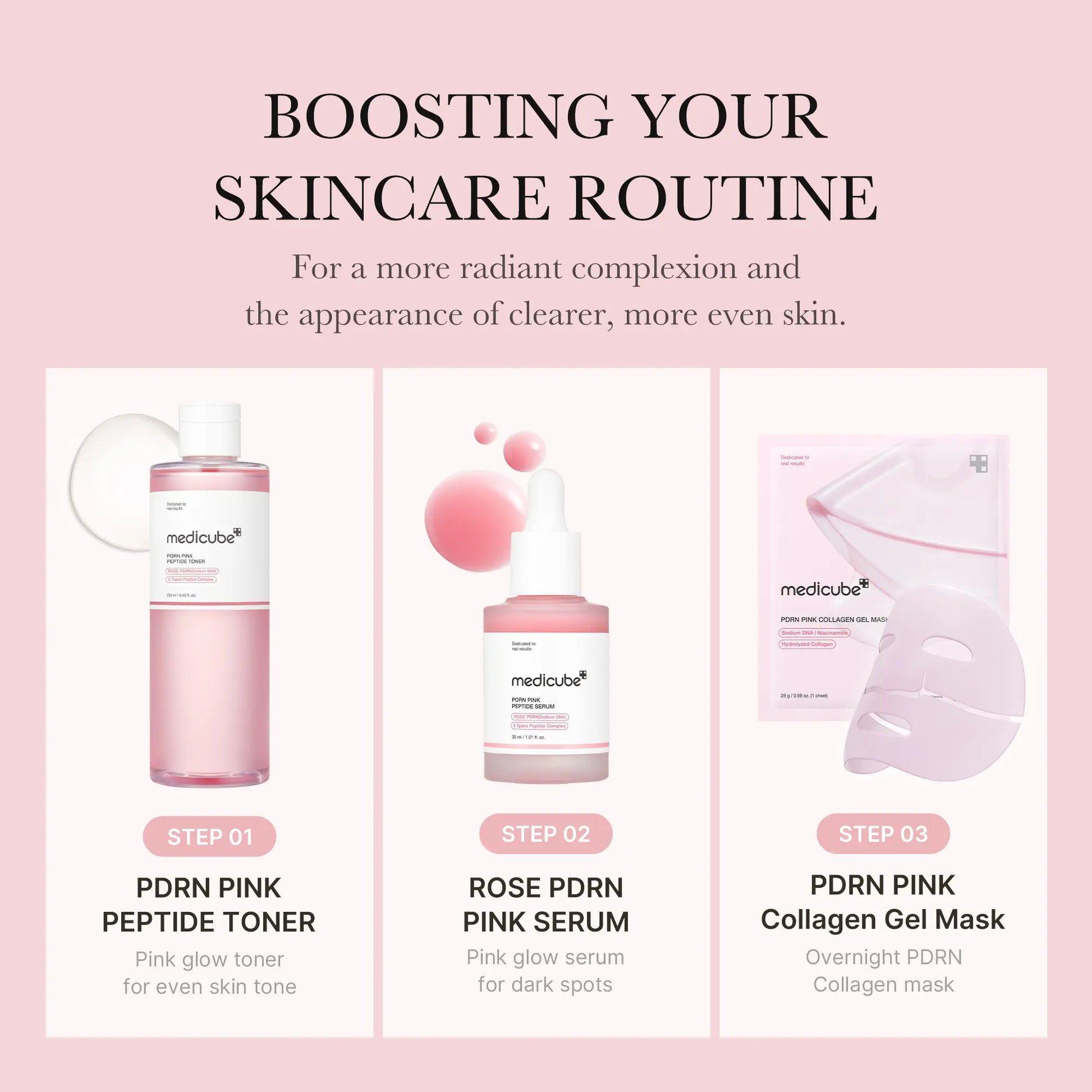 [Medicube] PDRN Pink Collagen Gel Mask 4 Sheets Salmon DNA Color Changing Pink Glow Collagen Facial Mask Korean Skincare