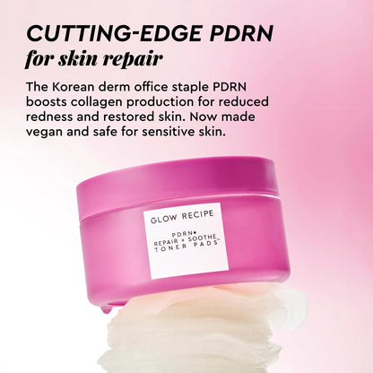 Glow Recipe PDRN+ Repair + Soothe Korean Toner Pads - Korean Facial, Repair Skin, Reduce Redness, Vegan